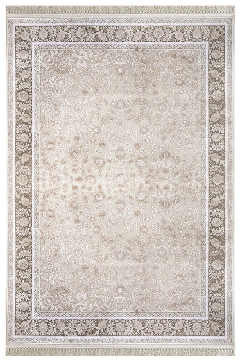 Viscose Area Rug – Machine Made Mink Frame Carpet With Fringed Edges