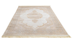 Viscose Area Rug – Classic Cream Machine Made Rug with Fringed Edges by Artemis