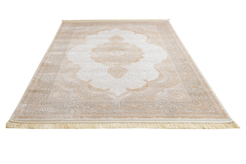 Viscose Area Rug – Classic Cream Machine Made Rug with Fringed Edges by Artemis