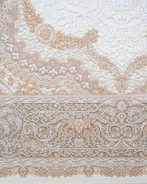 Viscose Area Rug – Classic Cream Machine Made Rug with Fringed Edges by Artemis