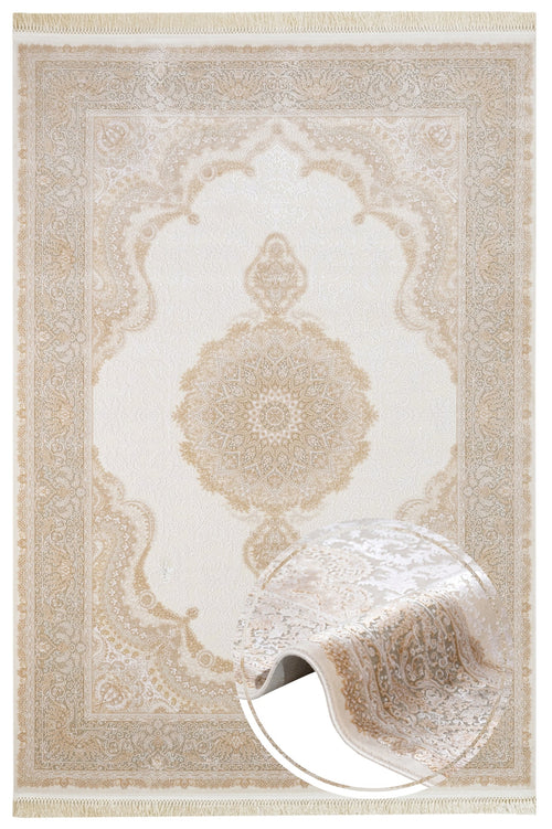 Viscose Area Rug – Classic Cream Machine Made Rug with Fringed Edges by Artemis