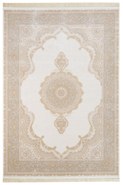 Viscose Area Rug – Classic Cream Machine Made Rug with Fringed Edges by Artemis