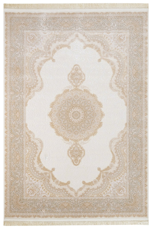 Viscose Area Rug – Classic Cream Machine Made Rug with Fringed Edges by Artemis