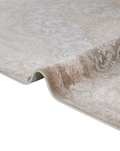 Classic Viscose Area Rug – Machine Made Cream Carpet With Fringed Edges