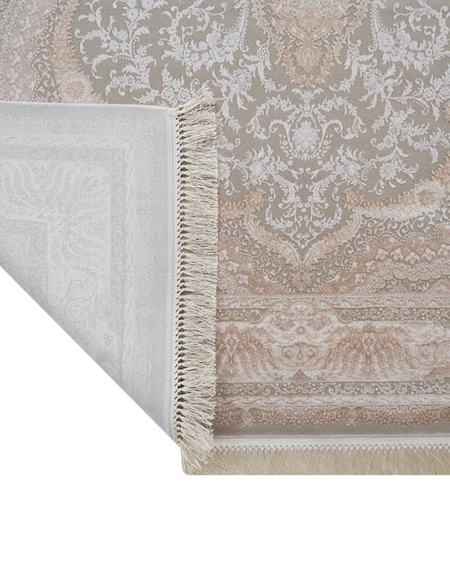 Classic Viscose Area Rug – Machine Made Cream Carpet With Fringed Edges