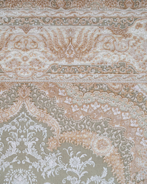 Classic Viscose Area Rug – Machine Made Cream Carpet With Fringed Edges