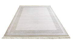 Classic Viscose Area Rug – Machine Made Cream Rug with Fringed Edges for Living Room