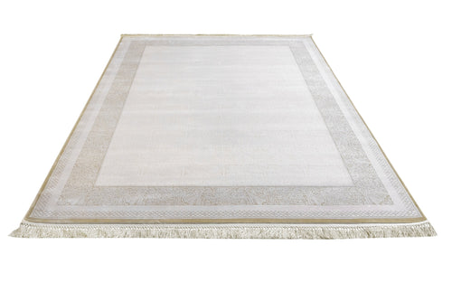 Classic Viscose Area Rug – Machine Made Cream Rug with Fringed Edges for Living Room