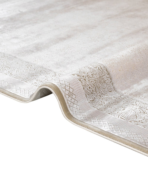 Classic Viscose Area Rug – Machine Made Cream Rug with Fringed Edges for Living Room