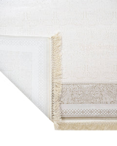 Classic Viscose Area Rug – Machine Made Cream Rug with Fringed Edges for Living Room