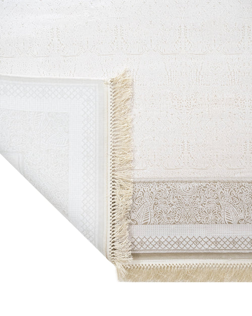 Classic Viscose Area Rug – Machine Made Cream Rug with Fringed Edges for Living Room