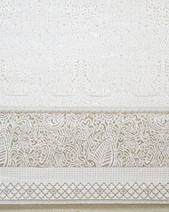 Classic Viscose Area Rug – Machine Made Cream Rug with Fringed Edges for Living Room