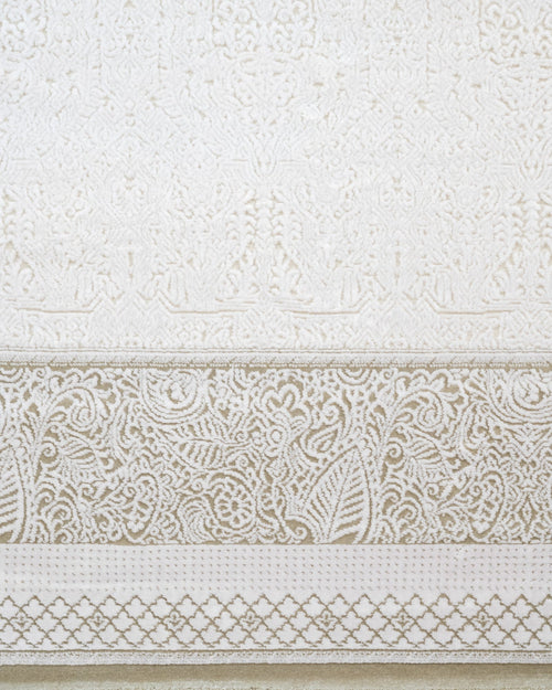 Classic Viscose Area Rug – Machine Made Cream Rug with Fringed Edges for Living Room