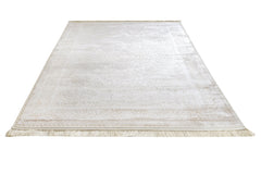 Viscose Area Rug – Classic Cream Machine Made Rug with Fringed Edges
