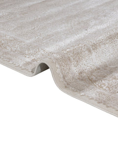 Viscose Area Rug – Classic Cream Machine Made Rug with Fringed Edges