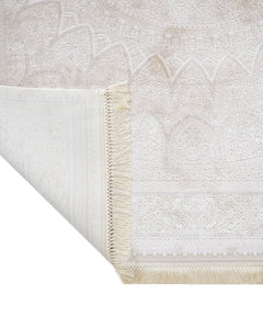 Viscose Area Rug – Classic Cream Machine Made Rug with Fringed Edges