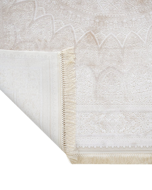 Viscose Area Rug – Classic Cream Machine Made Rug with Fringed Edges
