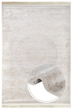 Viscose Area Rug – Classic Cream Machine Made Rug with Fringed Edges