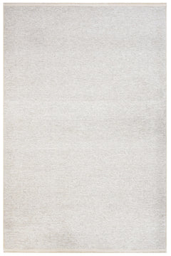 Modern Wool Area Rug - Beige Machine Made Rug With Fringed Edges & Soft Texture