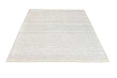 Modern Wool Area Rug - Beige Machine Made Rug With Fringed Edges & Soft Texture