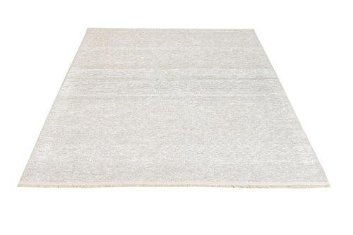 Modern Wool Area Rug - Beige Machine Made Rug With Fringed Edges & Soft Texture