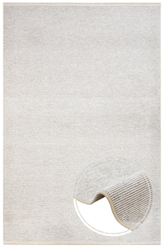 Modern Wool Area Rug - Beige Machine Made Rug With Fringed Edges & Soft Texture