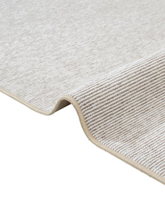 Modern Wool Area Rug - Beige Machine Made Rug With Fringed Edges & Soft Texture