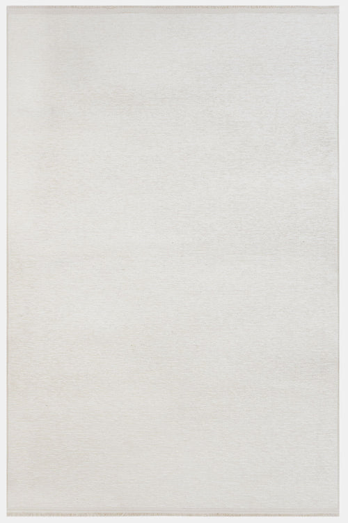 Modern Wool Area Rug – Machine Made White Wool Carpet with Fringed Edges