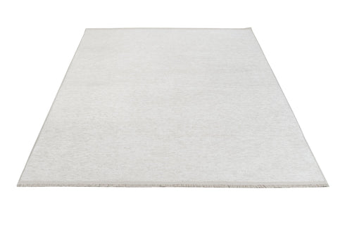 Modern Wool Area Rug – Machine Made White Wool Carpet with Fringed Edges