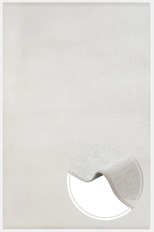 Modern Wool Area Rug – Machine Made White Wool Carpet with Fringed Edges