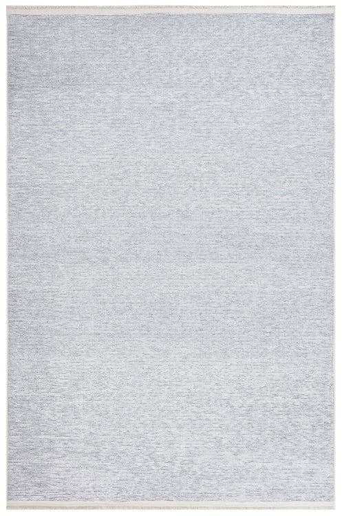 Modern Wool Area Rug – Navy Blue Machine Made Rug with Fringed Edges