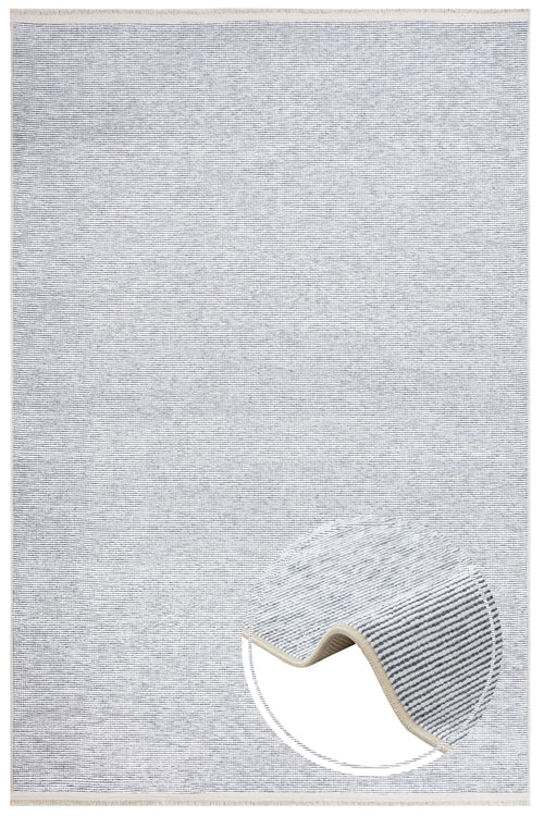 Modern Wool Area Rug – Navy Blue Machine Made Rug with Fringed Edges