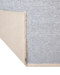 Modern Wool Area Rug – Navy Blue Machine Made Rug with Fringed Edges