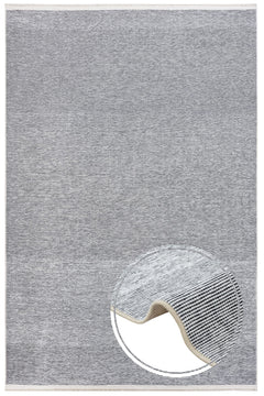 Modern Wool Area Rug – Black Machine Made Rug With Fringed Edge For Living Room