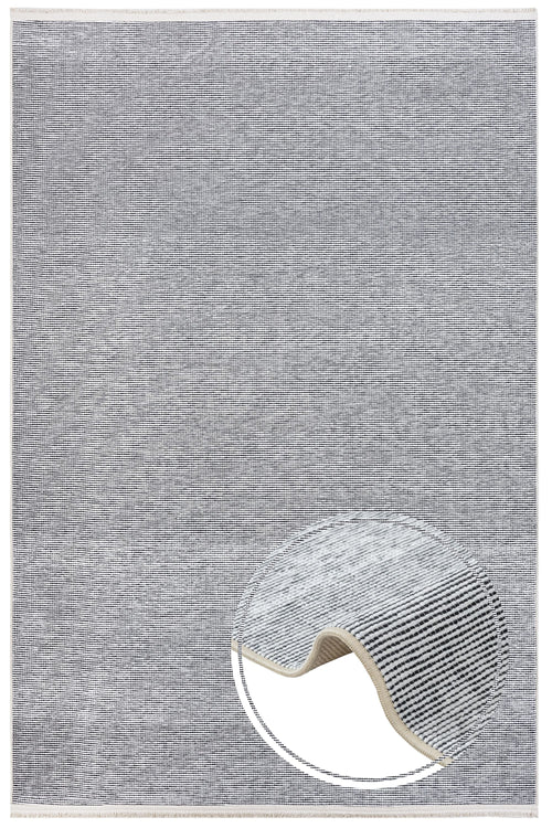 Modern Wool Area Rug – Black Machine Made Rug With Fringed Edge For Living Room