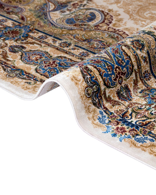 Viscose Area Rug - Classic Blue Machine Made Carpet with Fringed Edges