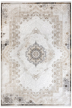 Cotton Area Rug - Machine Made Beige Medallion Rug with Soft Threads