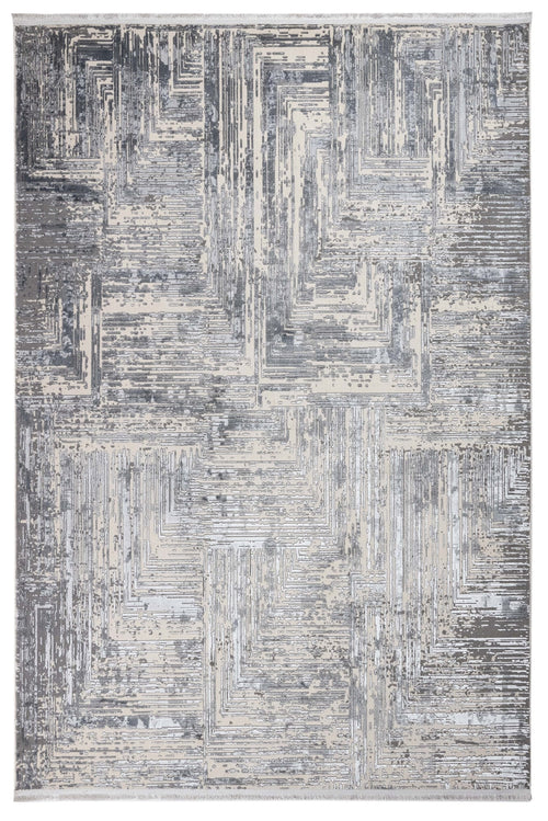 Modern Area Rug – Machine Made Grey Beige Polyester Cotton Base Rug