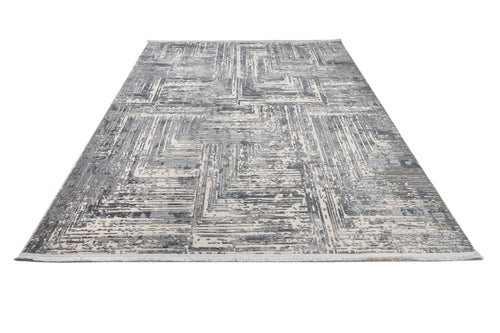 Modern Area Rug – Machine Made Grey Beige Polyester Cotton Base Rug