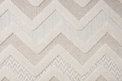 Beige Chenille Area Rug - Machine Made Zigzag Pattern Rug With Cotton Base