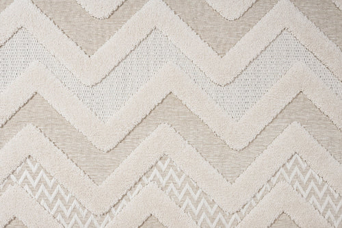 Beige Chenille Area Rug - Machine Made Zigzag Pattern Rug With Cotton Base