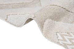 Beige Chenille Area Rug - Machine Made Zigzag Pattern Rug With Cotton Base