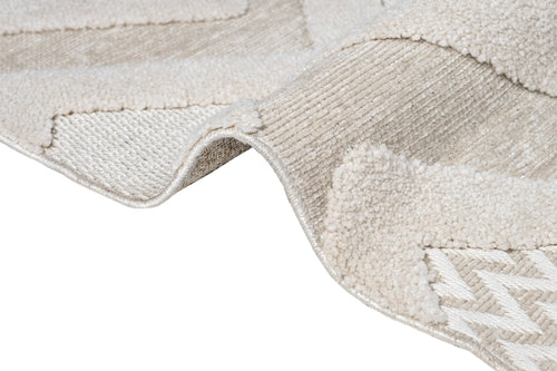 Beige Chenille Area Rug - Machine Made Zigzag Pattern Rug With Cotton Base