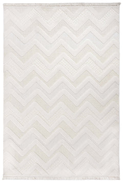 Chenille Area Rug – Machine Made Cream Zigzag Rug with Cotton Base