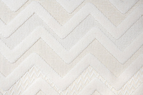 Chenille Area Rug – Machine Made Cream Zigzag Rug with Cotton Base