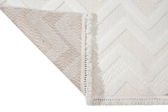 Chenille Area Rug – Machine Made Cream Zigzag Rug with Cotton Base