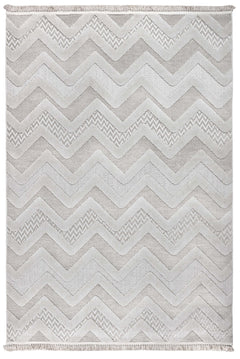 Grey Chenille Area Rug - Machine Made Zigzag Pattern Rug With Cotton Base