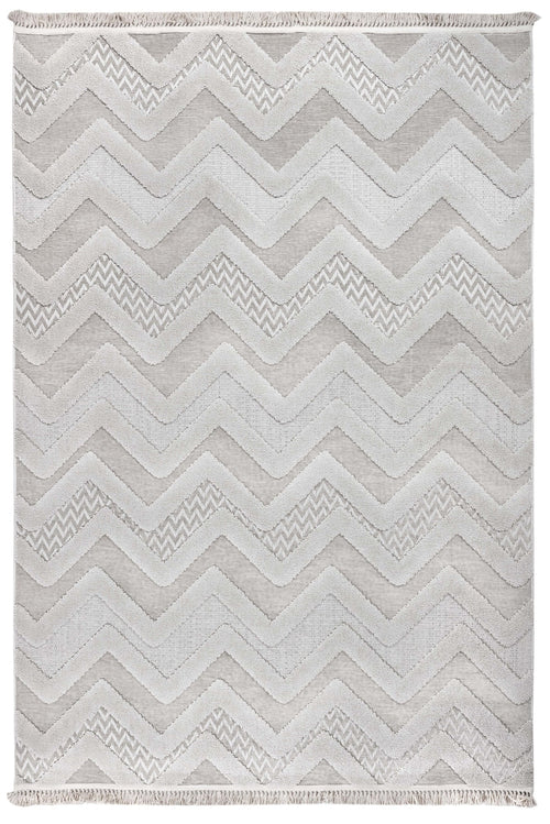 Grey Chenille Area Rug - Machine Made Zigzag Pattern Rug With Cotton Base
