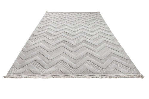 Grey Chenille Area Rug - Machine Made Zigzag Pattern Rug With Cotton Base