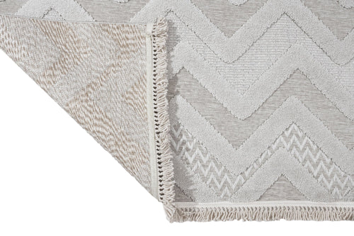 Grey Chenille Area Rug - Machine Made Zigzag Pattern Rug With Cotton Base